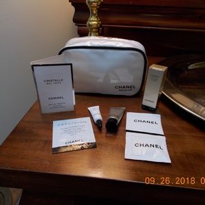 CHANEL Makeup and makeup bag w/CHANEL samples.